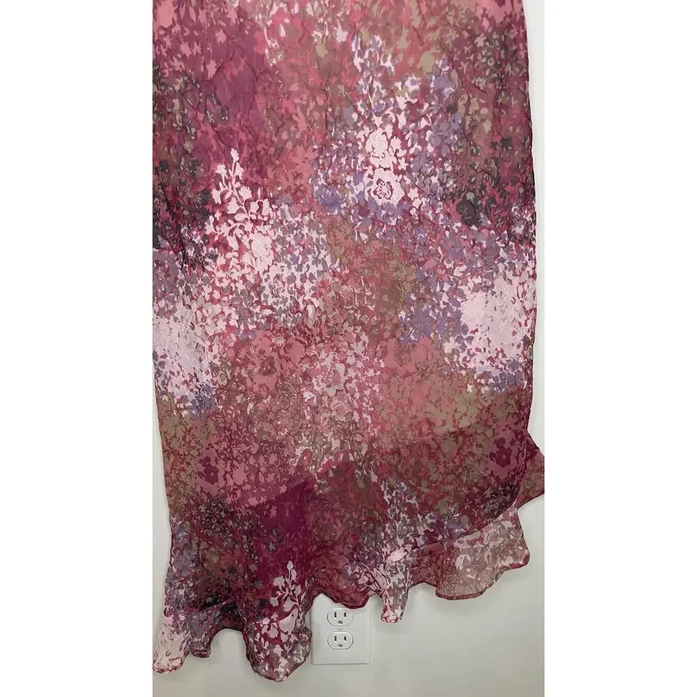 Breakin' Loose Y2K 90s Floral Ruffle V-Neck Asymetrical Midi Dress Pink Sz 9/10 - Picture 4 of 15